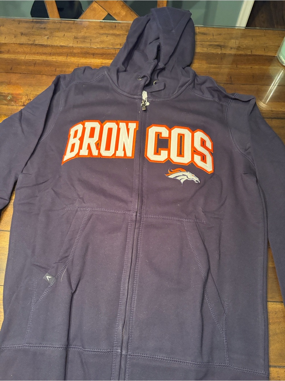 NFL Navy Zip-Up Broncos Hoodie with Orange and White Logo